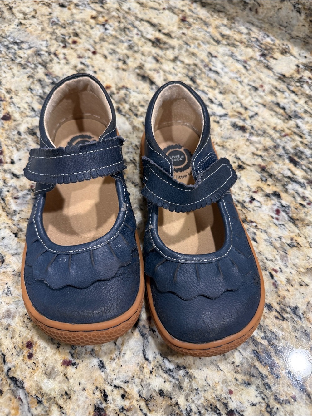 Livie & Luca Little Kid Navy Mary Jane Shoes with Tan Soles
